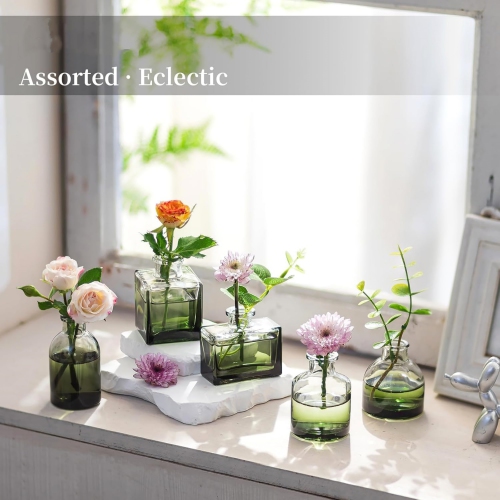 NIERBO Glass Bud Vases for Centerpieces: Green Mini Flower Vase Set of 20 Bulk Modern Decor Small Vase for Flowers Cute Decorative Wedding Table