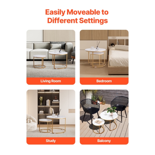 Ensemble de 2 tables basses gigognes VEVOR, table basse ronde de 23,6&nbsp;po, tables gigognes pour petite place, tables d'appoint Vintage avec cadre