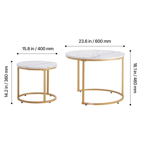 Ensemble de 2 tables basses gigognes VEVOR, table basse ronde de 23,6&nbsp;po, tables gigognes pour petite place, tables d'appoint Vintage avec cadre