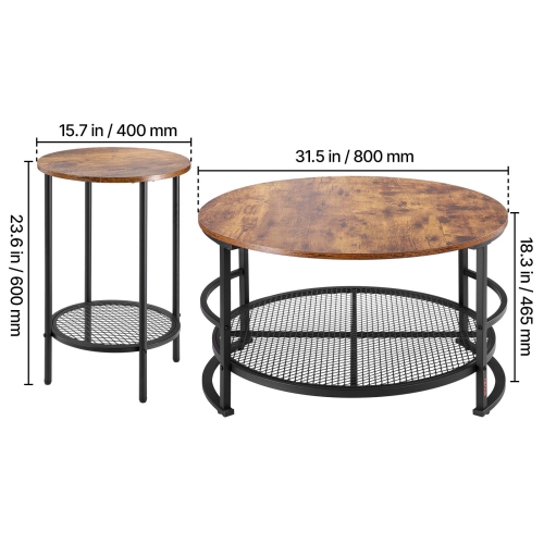 VEVOR 3 Pieces Round Coffee Table Sets, 31.5 in Industrial Living Room Table with 2 End Side Tables, Easy Assembly Coffee and End Tables Sets with