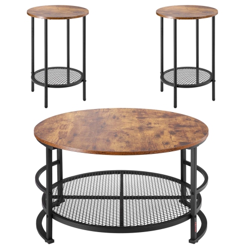 VEVOR 3 Pieces Round Coffee Table Sets, 31.5 in Industrial Living Room Table with 2 End Side Tables, Easy Assembly Coffee and End Tables Sets with