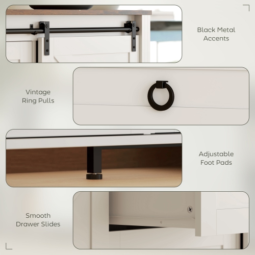 HOMCOM Farmhouse Sideboard Buffet Cabinet with Storage, 60" Kitchen Cabinet with 2 Sliding Barn Doors, 4 Drawers and 2 Adjustable Shelves, Coffee Bar