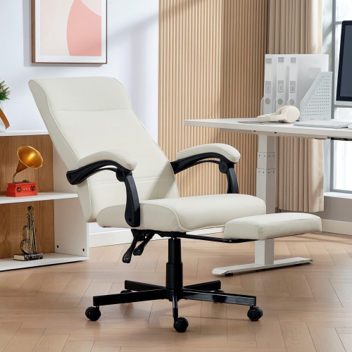 Chaise de bureau Vinsetto, chaise de bureau d'ordinateur à dossier haut en lin, fauteuil inclinable pivotant à hauteur réglable, repose-pieds et