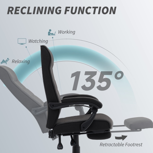 Chaise de bureau Vinsetto, chaise de bureau d'ordinateur à dossier haut en lin, fauteuil inclinable pivotant à hauteur réglable, repose-pieds et