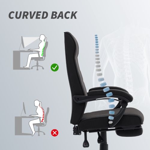 Chaise de bureau Vinsetto, chaise de bureau d'ordinateur à dossier haut en lin, fauteuil inclinable pivotant à hauteur réglable, repose-pieds et