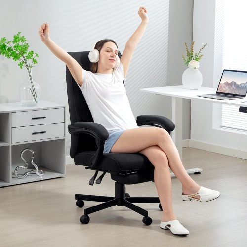 Chaise de bureau Vinsetto, chaise de bureau d'ordinateur à dossier haut en lin, fauteuil inclinable pivotant à hauteur réglable, repose-pieds et