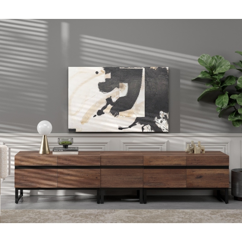 Meuble pour téléviseur moderne WAMPAT pour téléviseurs jusqu'à 90&nbsp;po TV, meuble pour téléviseur 3 en 1 avec armoires de rangement et base en