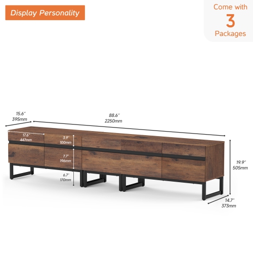 Meuble pour téléviseur moderne WAMPAT pour téléviseurs jusqu'à 90&nbsp;po TV, meuble pour téléviseur 3 en 1 avec armoires de rangement et base en
