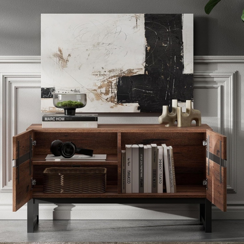 Meuble pour téléviseur moderne WAMPAT pour téléviseurs jusqu'à 90&nbsp;po TV, meuble pour téléviseur 3 en 1 avec armoires de rangement et base en