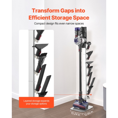 VEVOR Vacuum Stand, Compatible with Dyson G5 V15 V12 V11 V10 V8 V7 V6 Series Upright Vacuums Cleaners, Stable Vacuum Stand Holder with 6 Hooks and