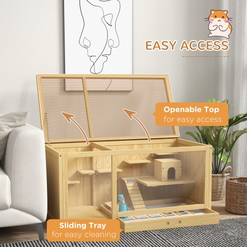 Cage en bois pour hamster de PawHut, cage à souris multicouche avec plateau coulissant, Séquences, bouteille d'eau, échelle, petits habitats pour