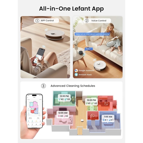 Lefant M2L Plus LiDAR Navigation Robot Vacuum and Mop, 5500Pa Suction, Multi-Floor Mapping, Self-Emptying and Filling,for Floors Pet Hair