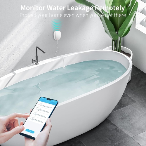 Water Leak Alarm, Dripping Alarm, Smartphone APP Push WiFi Flood Detector for Tuya Home Security Bathroom Basement Kitchen Garage