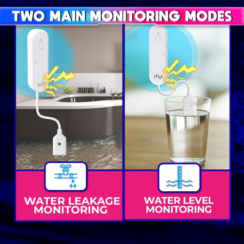 Water Sensor, WiFi Water Level Detector with 80dB Loud Alarm, Compatible with SmartLife Mobile App