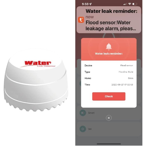 WiFi Smart Water Leak Detector, Hands Free Automatic Continuous Water Leak Detection Monitoring with Cell Phone Notification