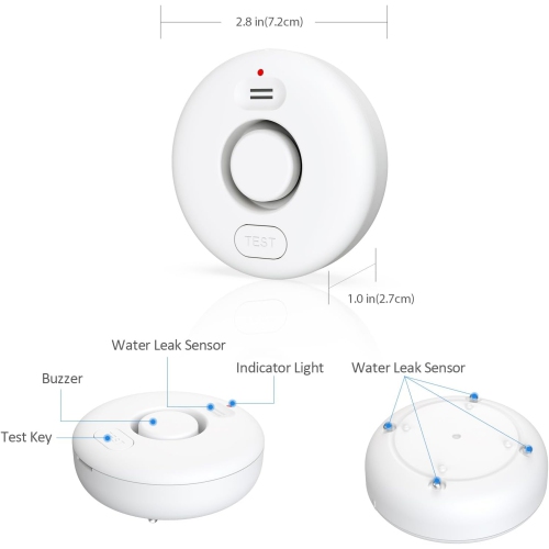 Home Water Leak Detector, Water Sensor Alarm Leak Detector, High Decibel Alarm Volume Water Sensor, 2 Pack WIFI