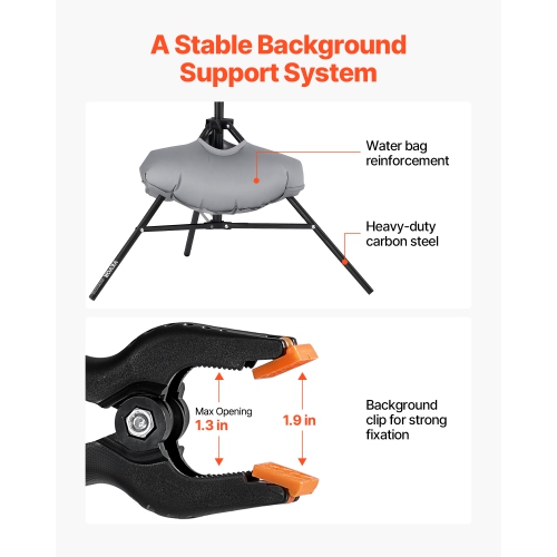 VEVOR 5 x 6.5 ft Backdrop Stand, Adjustable Photo Backdrop Stand Kit, Portable Background Backdrop Stand with 3 Crossbars, Heavy Duty Projector