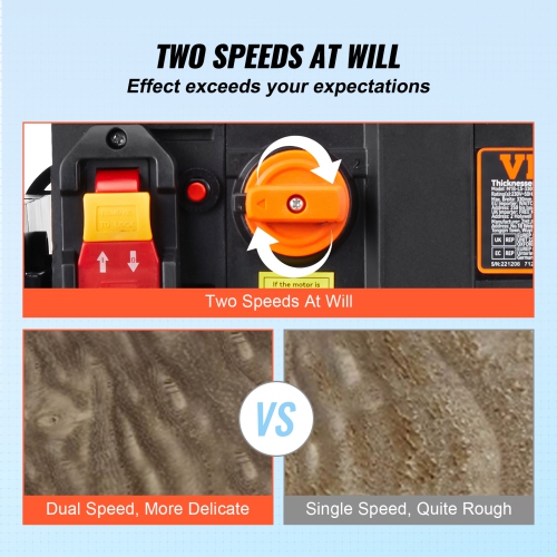 VEVOR 13" Width Thickness Planer, Two Speed, Worktable Benchtop Planer, Three-Blade, 15-Amp 2000W Powerful Motor, 12" Extended Infeeding Table, Low