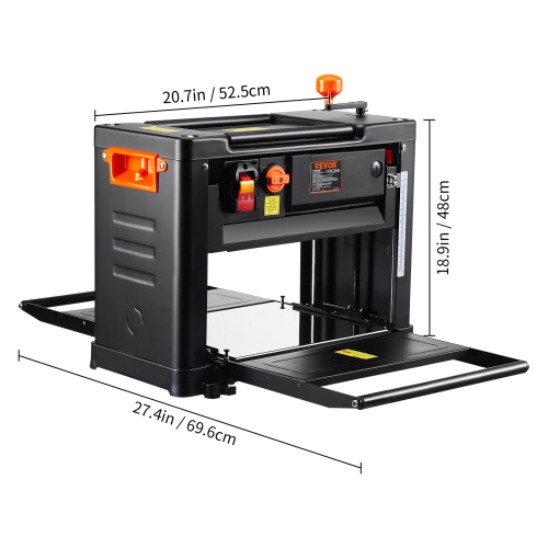 VEVOR 13" Width Thickness Planer, Two Speed, Worktable Benchtop Planer, Three-Blade, 15-Amp 2000W Powerful Motor, 12" Extended Infeeding Table, Low