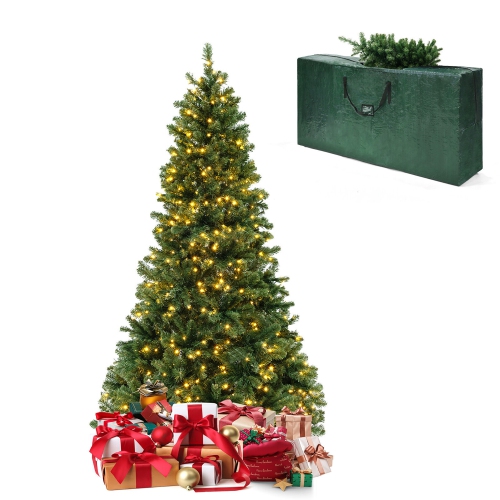 Gymax 6 FT Pre-Lit PVC Christmas Tree & Storage Bag w/ Warm White LED Lights & Gloves