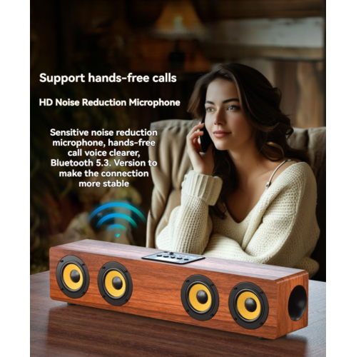 Wood-grain four-speaker Bluetooth soundbar | 2.0 stereo subwoofer | Bluetooth/AUX/USB flash drive/TF card/FM radio | 2000mAh long-lasting battery |