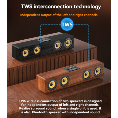 Wood-grain four-speaker Bluetooth soundbar | 2.0 stereo subwoofer | Bluetooth/AUX/USB flash drive/TF card/FM radio | 2000mAh long-lasting battery |