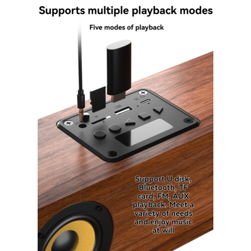 Wood-grain four-speaker Bluetooth soundbar | 2.0 stereo subwoofer | Bluetooth/AUX/USB flash drive/TF card/FM radio | 2000mAh long-lasting battery |
