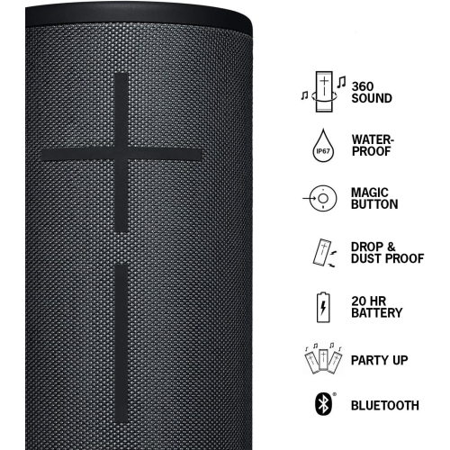 Refurbished - Ultimate Ears MEGABOOM 3 Portable Wireless Bluetooth Speaker (Powerful Sound + Thundering Bass, Waterproof, Battery 20 Hours) - Night