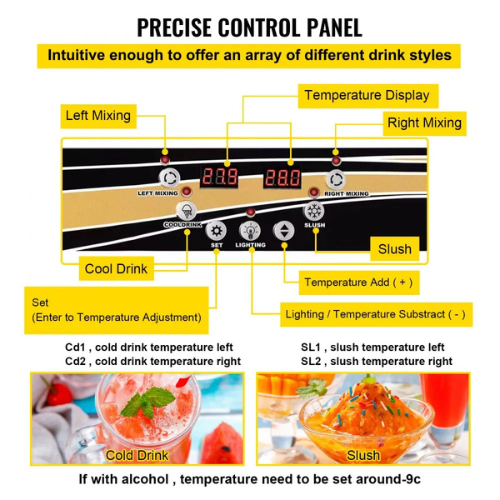 VEVOR X-300 Commercial Slushy Machine, 15L×2 Tank Margarita Maker, 1000W Stainless Steel Frozen Drink & Smoothie Machine for Cafés, Bars,