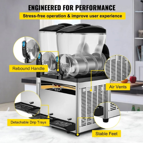 VEVOR X-300 Commercial Slushy Machine, 15L×2 Tank Margarita Maker, 1000W Stainless Steel Frozen Drink & Smoothie Machine for Cafés, Bars,