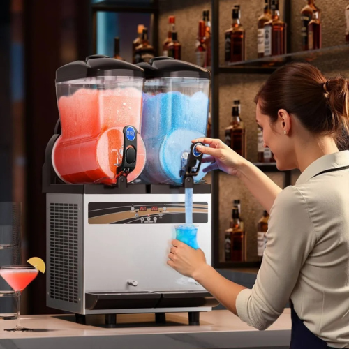 VEVOR X-300 Commercial Slushy Machine, 15L×2 Tank Margarita Maker, 1000W Stainless Steel Frozen Drink & Smoothie Machine for Cafés, Bars,