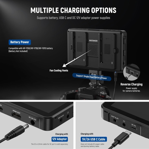 Open Box - NEEWER F700 7" Camera Field Monitor, 2000nit HD 1920x1080 IPS Touch Screen with 3D LUT, 4K HDMI Loop in/Out