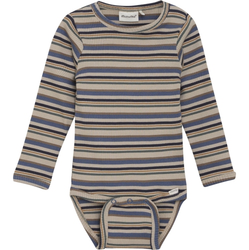 Minymo Long-Sleeve Rib Bodysuit - China Blue Stripes