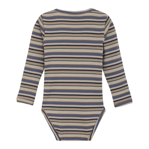 Minymo Long-Sleeve Rib Bodysuit - China Blue Stripes
