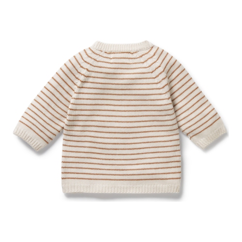Cardigan kimono à rayures tricotées en coton biologique Wilson+Frenchy - Cannelle