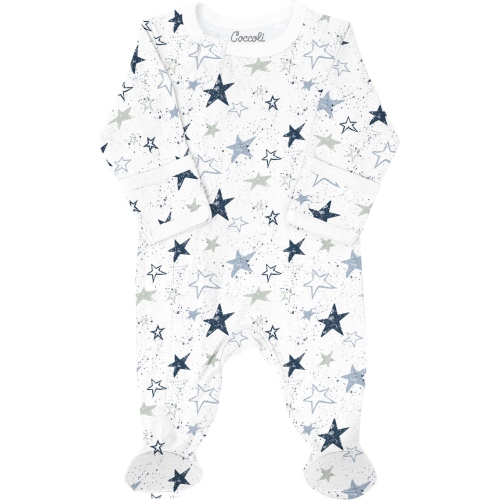 COCCOLI  Cotton-Modal Zippered Footie Sleeper - Stars On Cream (9 Months, 17-20 Lbs) In Multicolor