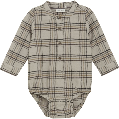 Minymo Long-Sleeve Checkered Bodysuit - Oxford Tan