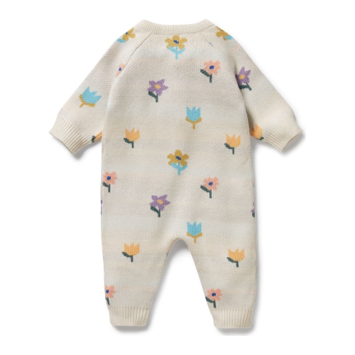 Wilson+Frenchy Organic Knitted Jacquard Growsuit - Flower Pop