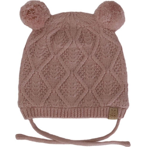 Chapeau d'hiver en tricot cachemire à pompon doux de Calikids - Poussière rose