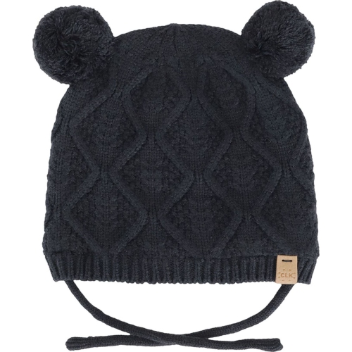 Calikids Cashmere-Feel Knit Soft Touch Pom Pom Winter Hat - Black Ink