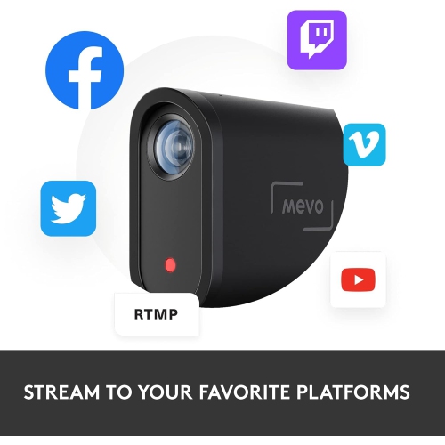 Ensemble de 3 caméras d'action HD Mevo Start de Logitech pour vidéo HD multicaméra, contrôle par application et diffusion par téléphone intelligent