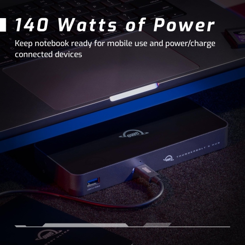OWC Thunderbolt 5 Hub, 3 x Thunderbolt 5 Ports, USB-A Port, Up to 80/120Gb/s, Up to 3 8K Displays, 140W Power & Charging, Compatible with Mac & PC,
