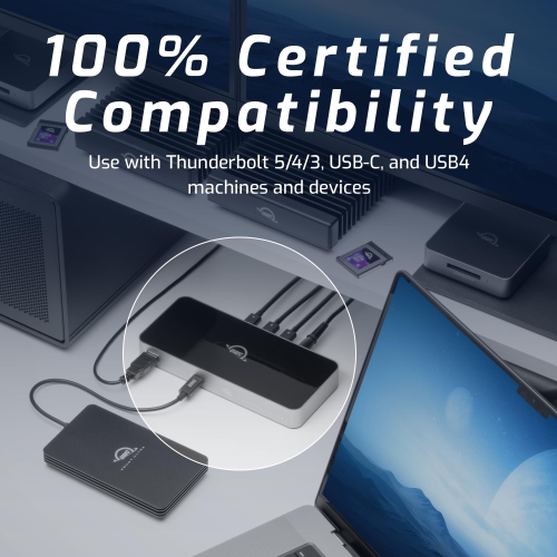 OWC Thunderbolt 5 Hub, 3 x Thunderbolt 5 Ports, USB-A Port, Up to 80/120Gb/s, Up to 3 8K Displays, 140W Power & Charging, Compatible with Mac & PC,