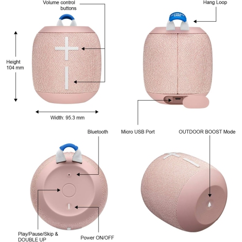 Remis à neuf - Ultimate Ears Wonderboom 2, haut-parleur Bluetooth portatif sans fil, son Big Bass 360, étanche et hermétique à la poussière IP67,
