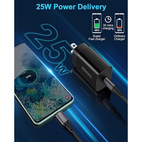 Chargeur USB-C ultrarapide de 25&nbsp;W pour Galaxy S25/S24/S23/S23+/Ultra, S22/S21/S20/FE, S10/S9/S8, Note 20/10, Z Fold 6/5/4, Téléphone Android,