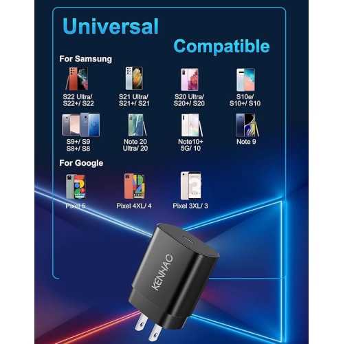 Chargeur USB-C ultrarapide de 25&nbsp;W pour Galaxy S25/S24/S23/S23+/Ultra, S22/S21/S20/FE, S10/S9/S8, Note 20/10, Z Fold 6/5/4, Téléphone Android,