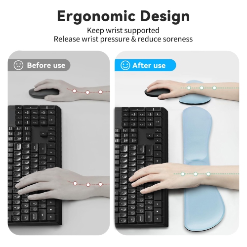 Ergonomic Gel Keyboard Wrist Rest & Mousepad Rests for Computer, Silky Memory Foam for Typing, Laptop Keyboard and Mouse Desk Pads Support Hand and