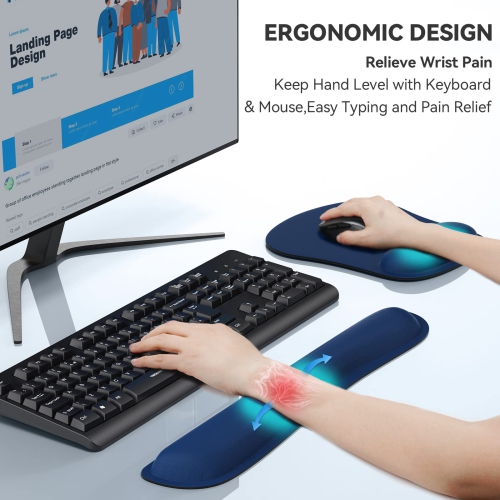 Keyboard Wrist Rest and Mouse Pad with Wrist Support, Memory Foam Set for Computer/Laptop/Mac, Lightweight for Easy Typing & Pain Relief Ergonomic