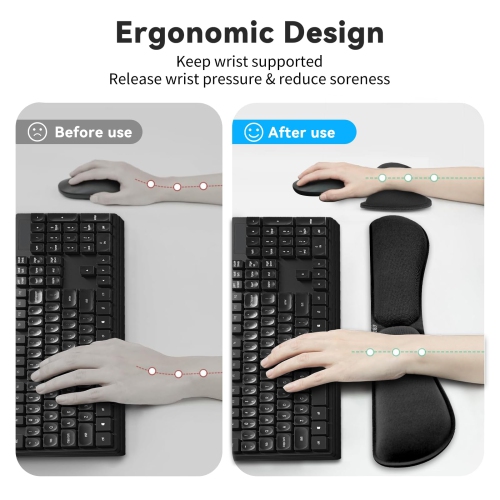 Ergonomic Gel Keyboard Wrist Rest & Mousepad Rests for Computer, Silky Memory Foam for Typing, Laptop Keyboard and Mouse Desk Pads Support Hand and