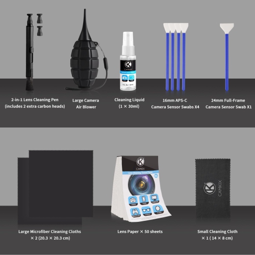 14-in-1 Camera Lens Cleaning Kit-Includes Advanced Large Silicone Air Blower,2in1 Lens Cleaning Pen,Dry Swabs, Cleaning Paper,30 ML Optical Lens